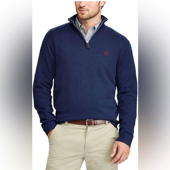 Chaps Men’s “Newport Navy” Knit Sweater with Logo & 1/4 Zipper (Size: Medium) - Picture 1 of 8